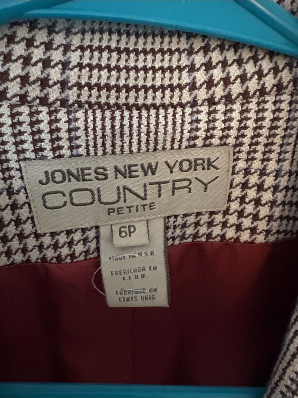 Jones New York Country Petite Houndstooth Blazer in Brown & Cream